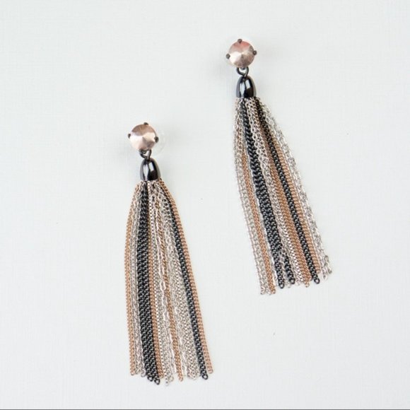 :: Stella & Dot [V] RoseGold+Black Fringe Earrings - Picture 6 of 8